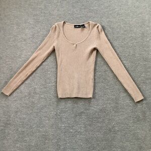 It’s Our Time Y2K Tan Cotton Ribbed Knit Top Sz. Jr. M
